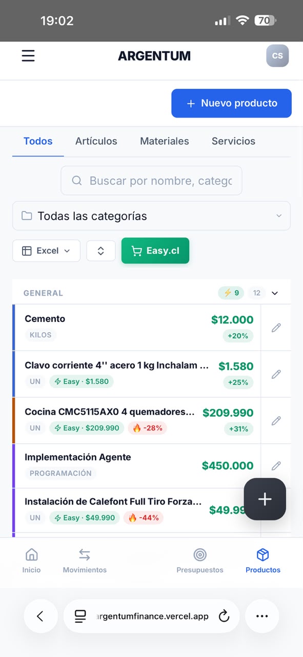 Productos en Argentum